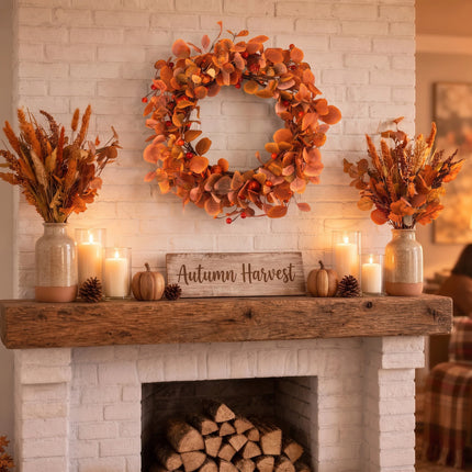 Fall Wreaths for Front Door, 22" Artificial Eucalyptus Leaves Autumn Wreaths Modern Farmhouse Fall Decoration for Home