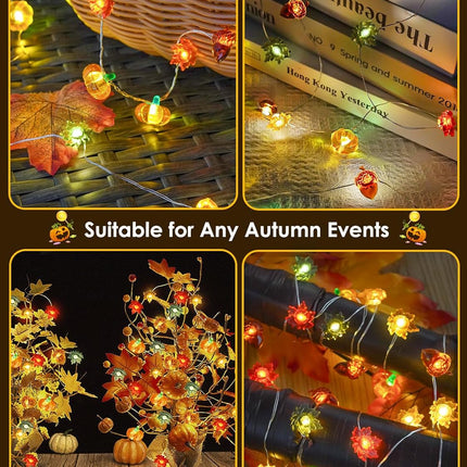 Fall Decor 3D Pumpkin Acorn Maple Leaf Fairy Lights Battery Operated Remote
