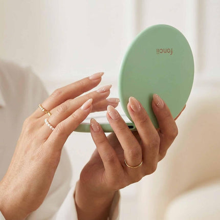 Taylor LED Lighted Compact Makeup Mirror, Rechargeable, 10X /1X Magnifying, 3 Light Settings, XL Large 5” Wide | Travel Mirror for Purses (Mint Green)
