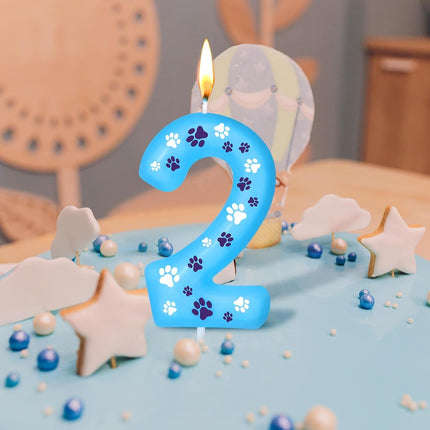 Blue Dog Paw Birthday Number Candles