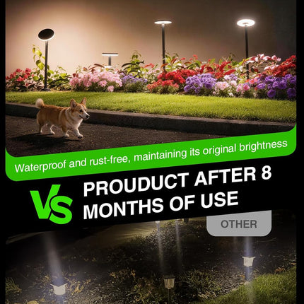 3X Larger & Taller Solar Pathway Lights Outdoor, 2 Pack Metal Solar Powered Garden Lights Waterproof, 2 Lighting Modes Adjustable Solar Landscape Path Lights for outside Yard Walkway Driveway