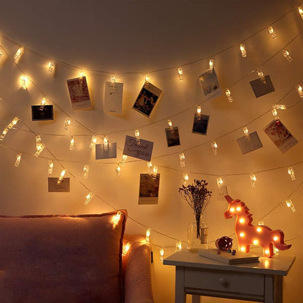 Photo Clip String Lights LED Battery Operated Starry Fairy Copper String Lights with Clips Warm White for Pictures Bedroom Wall Patio Halloween Thanksgiving Christmas Party Wedding Décor