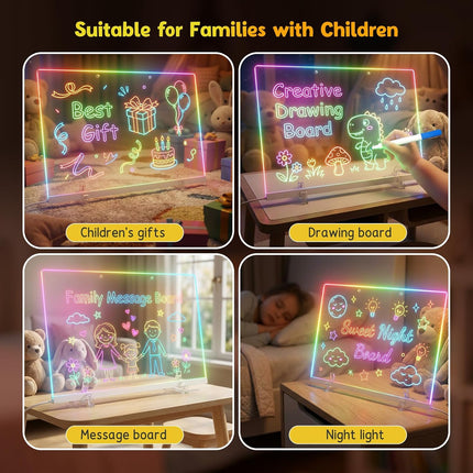 17'' Led Drawing Board for Kids - Flicker-Free LED Note Board, 10 Light Effects & 4 Light Intensities Drawing Tablet, Gifts for Girls Boys Aged 4-12, Doodle Glow Pad with Controller, 12 Markers