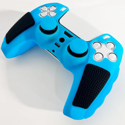 Glow in the Dark PS5 Controller Skin,Blue anti Slip Soft Thicked Studded Silicone Cover Skins Compatible with PS5 Controller,Include 8 PCS Blue Thumb Grips Glow and 2 Cat Paw Grips Accessories.