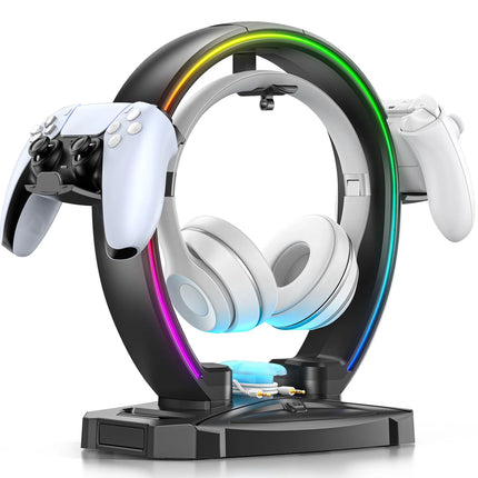 Headphone Stand, Controller Holder, RGB Gaming Headphone Stand with Cable Organizer for Desktop Organizers
