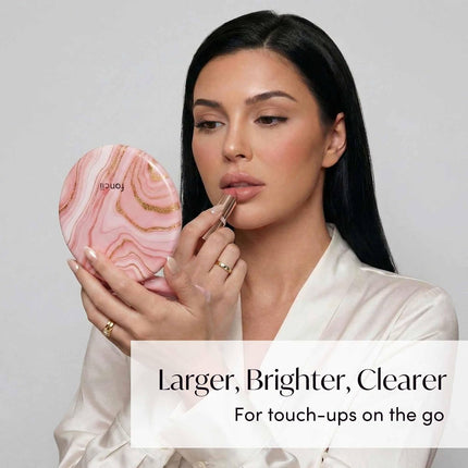 Taylor LED Lighted Travel Makeup Mirror, Rechargeable, 10X /1X Magnifying, Tru-Glow Lighting System, XL Large 5” Wide | Compact Mirror for Purses (Marble Rose)