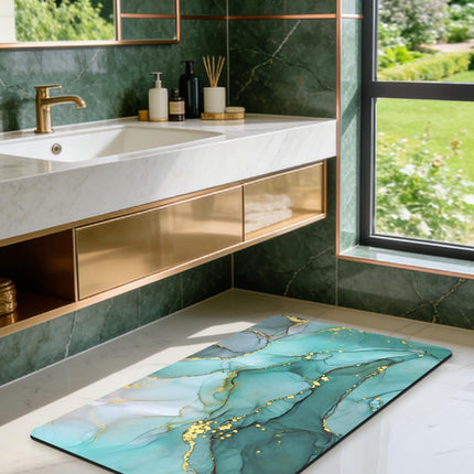 Marble Bathroom Mat Ultra Thin, 36X24 Non Slip Bath Rug, Turquoise