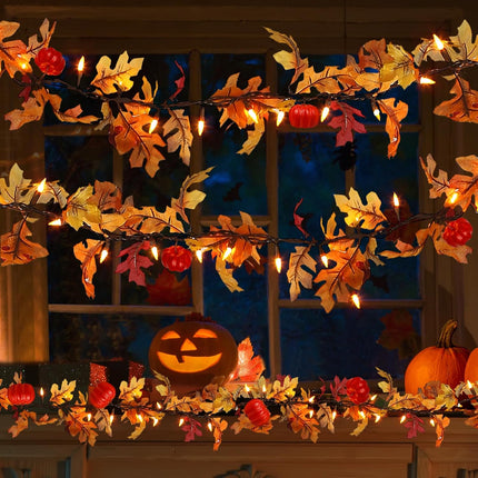 Fall Maple Leaf String Lights Plug in 120V UL Certified, Thanksgiving Decorations Fall Garland Lights String 8Ft with Traditional 35 Incandescent Bulbs for Halloween Garland Fall Decor for Outdoor