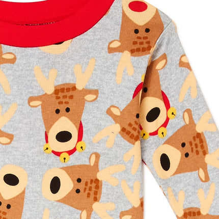 Baby & Toddler Unisex Long Sleeve Christmas Reindeer Top and Pants, 2-Piece Cotton Pajama Set, Sizes 12M-5T