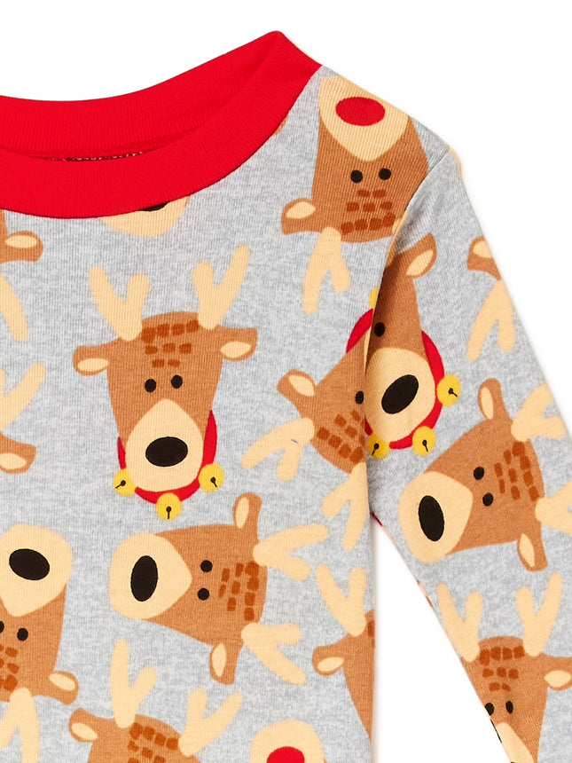 Baby & Toddler Unisex Long Sleeve Christmas Reindeer Top and Pants, 2-Piece Cotton Pajama Set, Sizes 12M-5T