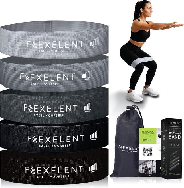 Short Fabric Resistance Bands for Working Out, 5 Strength Levels