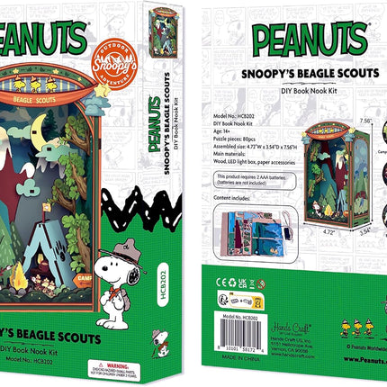 DIY Miniature Kit Book Nook - Snoopy'S Beagle Scouts Camp Scene | Detailed Light-Up Character Diorama Craft | Charming Puzzle Kit | Shelf Decor | Gift for Snoopy & Peanuts Fans