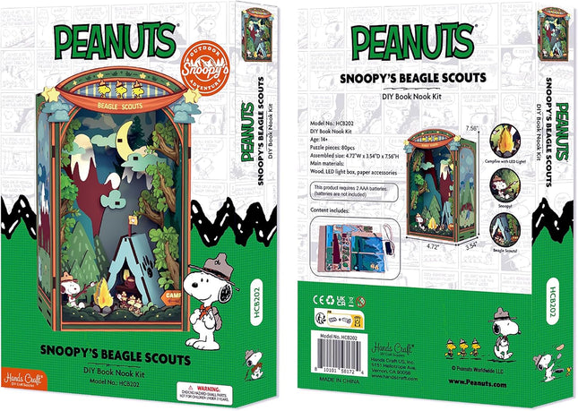 DIY Miniature Kit Book Nook - Snoopy'S Beagle Scouts Camp Scene | Detailed Light-Up Character Diorama Craft | Charming Puzzle Kit | Shelf Decor | Gift for Snoopy & Peanuts Fans