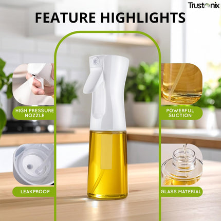 -Glass Oil Sprayer for Cooking, Baking & Grilling | Mister Oil Sprayer with Fine Mist | Refillable Cooking Oil Spray Bottle for Air Fryer & Salad | Leakproof | Lightweight | 6.7 Ounce