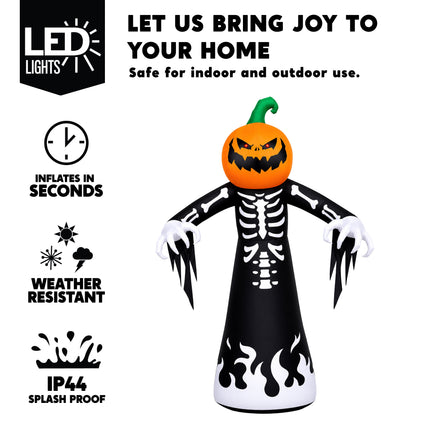 9 Ft Halloween Inflatables Pumpkin Skeleton Decorations with Built-In LED Lights,Large Blow up Decoration for Yard Lawn Garden Indoor Outdoor, Pumpkin Skeleton Inflatable Decoration