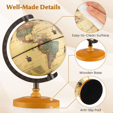 Antique Globe Dia 5.5 Inch Mini Rotating World Globe with Wooden Base