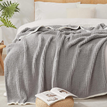 Ultra Soft Waffle Throw Blanket for Couch Bed Sofa 50X60 Inches, Reversible Grey Blanket Microfiber Fluffy Fuzzy Cozy Knit Throws for Women Mothers Birthday Gifts