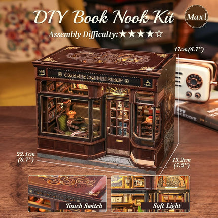 Book Nook Kit, DIY Miniature House Coffee Shop Dollhouse