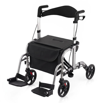 2 in 1 Rollator Walker Aluminum Walking Aid Assistant with Storage Space