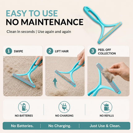 2 Pack Set Pet Hair Removal Tool – Dual-Head Copper & Plastic Scraper for Carpet, Furniture & Car, Reusable Lint Remover for Embedded Dog & Cat Hair