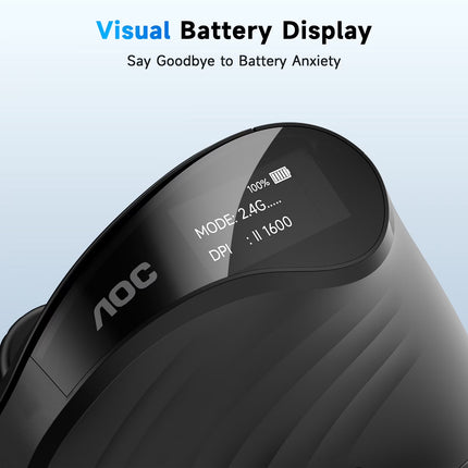 AOC Ergonomic Mouse, Wireless Rechargeable Vertical Mouse, 200H Working Time, 4800 DPI Optical Tracking, Silent Button, RGB, 2.4Ghz Programmable Mice for Laptop, Desktop, Macbook, Black