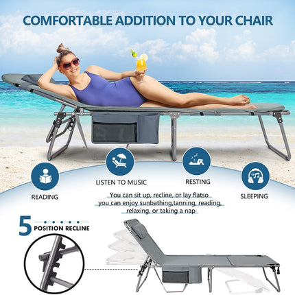 Tanning Chair with Face Hole, Adjustable Folding Chaise Lounge Chairs for outside with Detachable Pillow & Pocket，Portable Flat Beach Chairs for Sunbathing, Beach Lawns Camping (Deep Grey, Oversized)