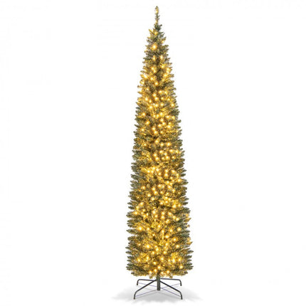 5/6/7/8/9 Feet Pre-Lit Pencil Artificial Christmas Tree with 150/180/200//300/400 Warm White LED Lights