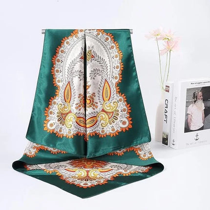 35” Large Satin Square Head Scarf - 2Pcs Silk Floral Head Scarves Women Hair Scarves Hair Bandanas
