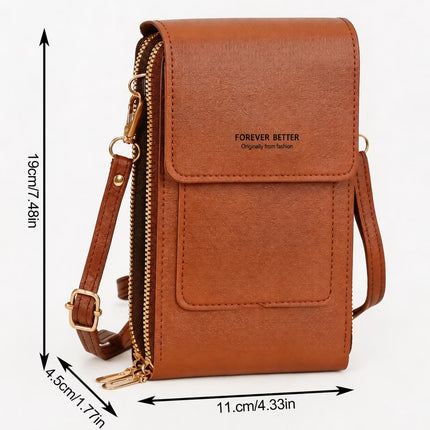 Cell Phone Bag, PU Leather Crossbody Cellphone Purse for Women, Touch Screen Cell Phone Pouch Holder Shoulder Bag RFID Blocking Wallet Handbag with Shoulder Strap