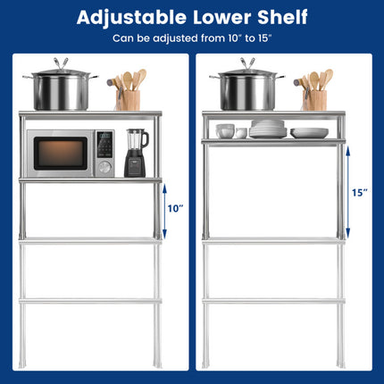 36 X 12 Inch Kitchen Stainless Steel Overshelf with Adjustable Lower Shelf