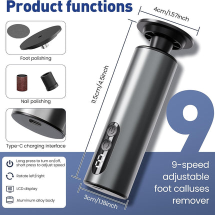Electric Foot Callus Remover,2 In1 Rechargeable Callus Remover for Feet,9-Speed Cordless Electric Foot File Nail Grinder,Foot Scrubber Pedicure Tools for Dead Skin Dry Cracked Feet(Black MINI)
