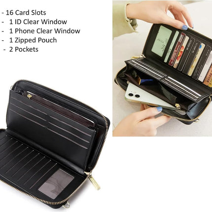 Faux Leather Crossbody Phone Bag for Women, RFID Blocking Touch Screen Wallet Shoulder Handbag with Clear Phone Window