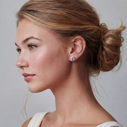 Blush Halo Moissanite Stud Earrings