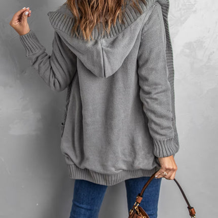 Hooded Cardigan Sweaters for Women Long Sleeve Button down Knit Sweater Coat Outwear with Pockets