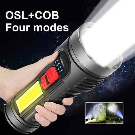 LED Flashlight Torch Rechargeable Work Light Built-In Battery