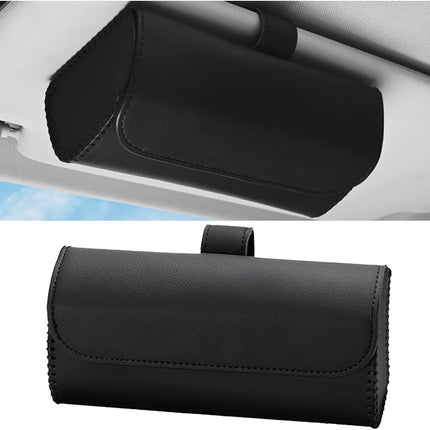 Magnetic Leather Sunglasses Case for Car Visor Clip - Sunglasses Holder Clip for Car Sun Visor - Eyeglass Hanger Mounter Storage Box Auto Glasses Clip Holder Organizer Protective Box (Black)