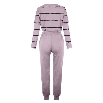 Two Piece Outfits for Women Jogging Suits Casual Striped Printed Long Sleeve Sweatsuits Jogger Pants Workout Athletic Tracksuits with Pockets