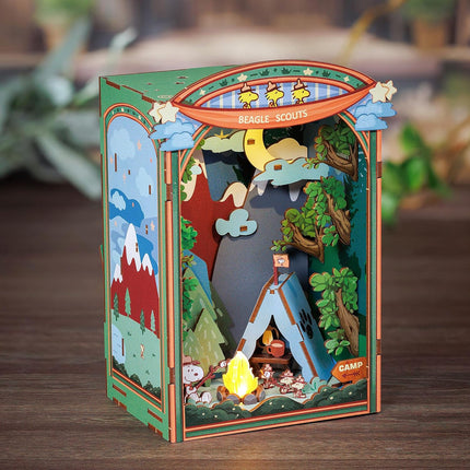 DIY Miniature Kit Book Nook - Snoopy'S Beagle Scouts Camp Scene | Detailed Light-Up Character Diorama Craft | Charming Puzzle Kit | Shelf Decor | Gift for Snoopy & Peanuts Fans
