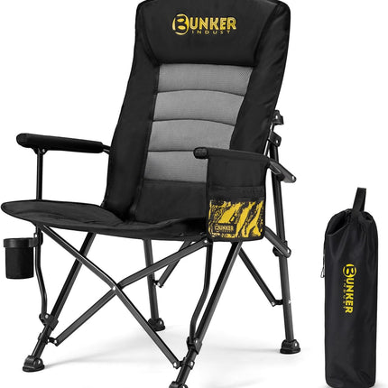 Folding Camping Chair, Oversized with Padded Cushion, Outdoor Chair with Cup Holder Storage Pockets, Adjustable High Backrest Supports 450 LBS for Beach, Fishing, Overland Trips
