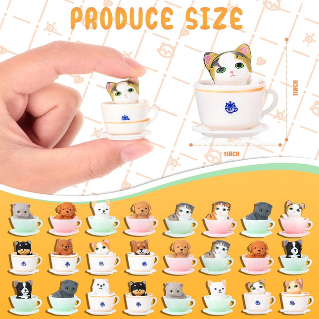 24 Pcs Cat Dog Figurines Playset Miniature Resin Puppy Kitten Figures Cute Teacup Dog Cat Cake Topper Realistic DIY Mini Animals Coffeecup Pets for Birthday Gift Micro Landscape Craft Ornament