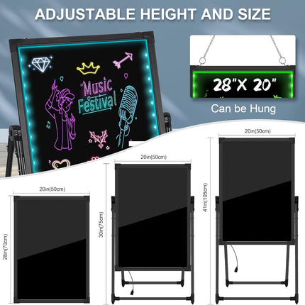 LED Message Board, 28"X20" Flashing Neon Effect & Remote Control, Illuminated Erasable Signage Board for Restaurants/Bars/Cafes, Includes 8 Fluorescent Chalk Markers
