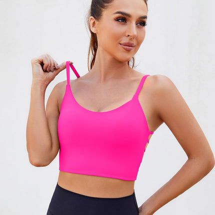 Strappy Sports Bras for Women High Support Open Back Workout Tops Longline Tank Top with Built in Bra Yoga Crop Bras