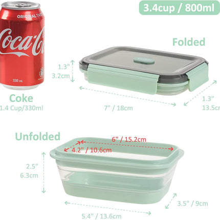 Collapsible Food Storage Containers with Lid & Air Vent, Clear Stacking Silicone Collapsible Food Container Set, Microwave Freezer Dishwasher Safe Space-Saver, Set of 4, Mint Green