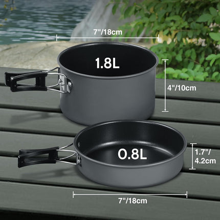 6/10/11/12/14/15/19 PCS Camping Cookware Mess Kit Camping Gear Campfire Utensils Lightweight Stackable Pot Pan Bowls Soup Spoon with Storage Bag for Camping, Backpacking, Outdoor Cooking