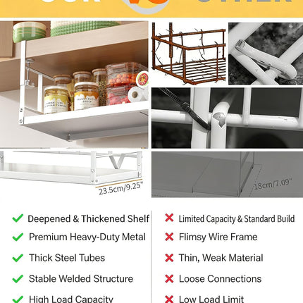 Pruebox under Shelf Storage Basket Organizer Adjustable Hanging Holder with Knob Lock, Heavy Duty Metal Panel for Pantry, Kitchen, Office, Closet, 11.8"-19.3" Wide, White, 1 Pack