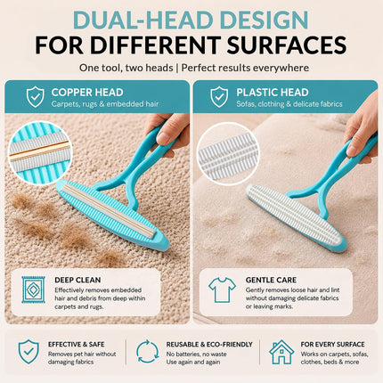 2 Pack Set Pet Hair Removal Tool – Dual-Head Copper & Plastic Scraper for Carpet, Furniture & Car, Reusable Lint Remover for Embedded Dog & Cat Hair