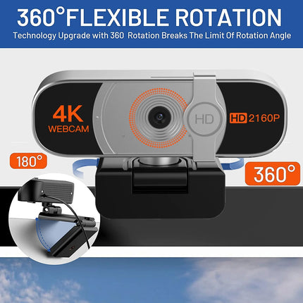 4K Webcam, Auto-Zoom,With Remote Control,Privacy Cover, White Balance, Webcam with Microphone, Plug & Play, 4K Web Camera for Pc/Laptop/Desktop, Video Calling,Conferencing