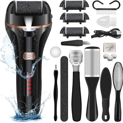 Electric Foot File Callus Remover, Rechargeable Pedicure Tools Foot Care Kit, Callus Remover for Feet with 3 Roller Heads,2 Speed for Remove Cracked Heels Calluses and Hard Skin