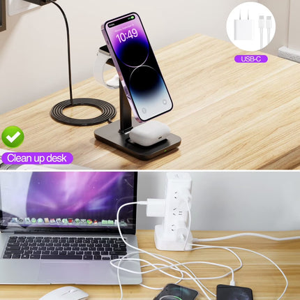 20W Magnetic Wireless Charger for Iphone - 3 in 1 Charging Station Compatible with Iphone 17/16/15/14/13/12 Pro Max, for Iwatch & Air Pods 4 3 Pro, Black