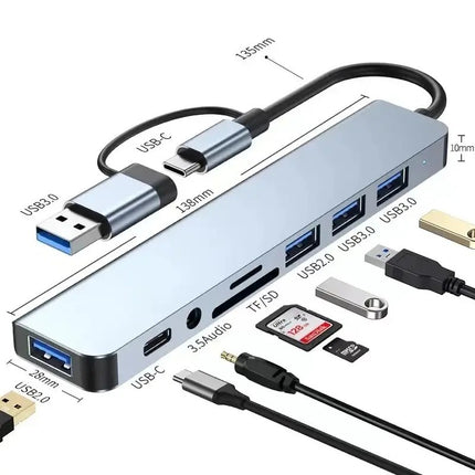 8 in 2 USB C Hub USB 3.0 SD TF Card Reader Audio Adapter Dock for Laptop Mac